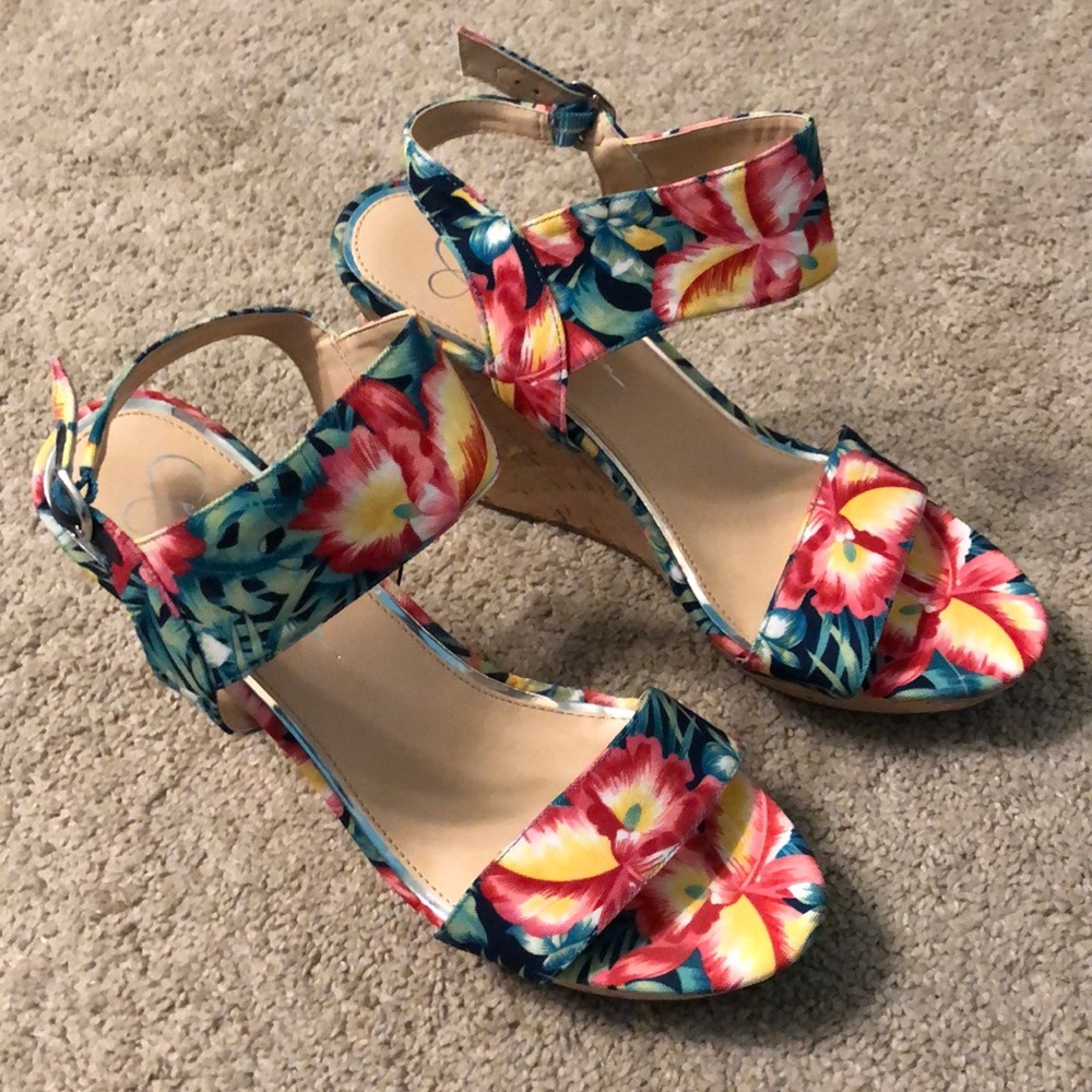 Jessica Simpson Tropical Cork Wedges 9.5